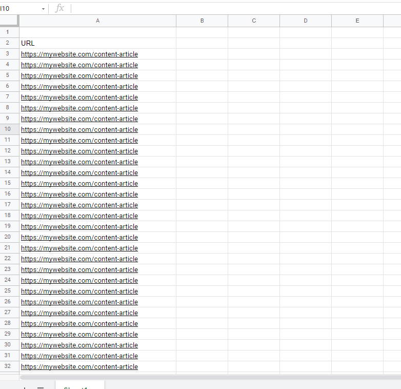 Google Sheet of URLS