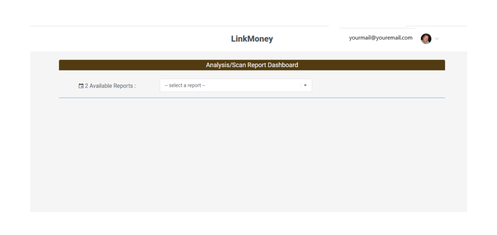 This is a screenshot of the Linkmoney App scan dropdown box with no scans selected