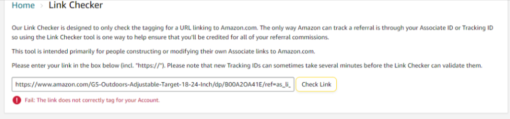 Amazon Affiliate with link with errors