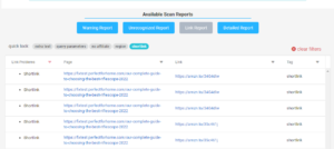Linkmoney App Link Report showing the amzn.to links if found in the scan.