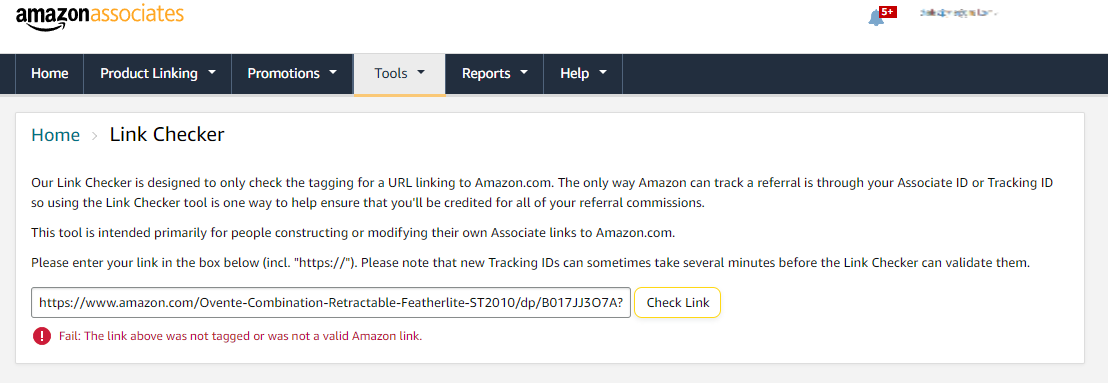 This is the Amazon Affiliate Link Checker with a "failed" affiliate link