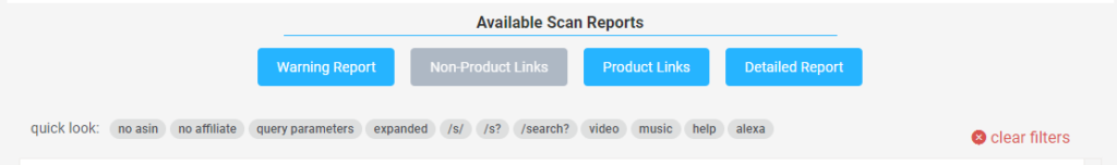 This is the Available Scan Reports Section with the Non-Product Link Report selected