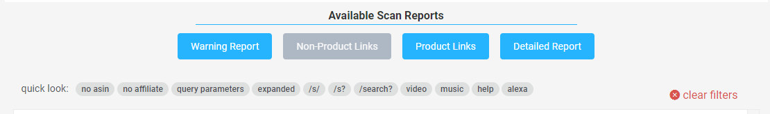 This is the Available Scan Reports Section with the Non-Product Link Report selected