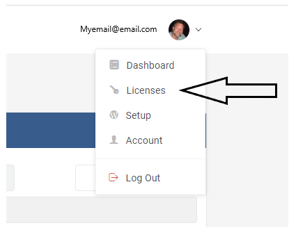 To view your Linkmoney App licenses, select "Licenses" from the dropdown menu