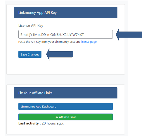 Linkmoney App Plugin Save your API Key