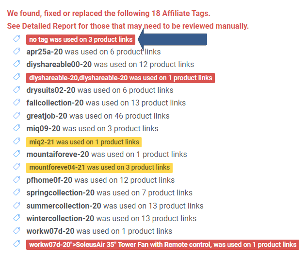 Dashboard no Amazon Store tag found on affiliate links