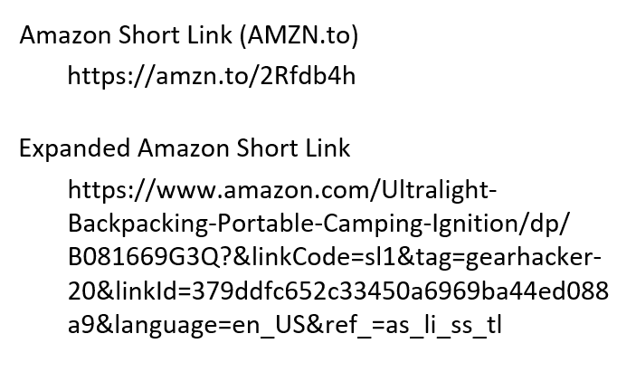 example of Amazon short link and expanded link
