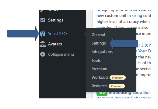 Yoast Plugin settings location in the WordPress Admin Sidebar